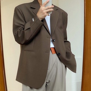 Áo Khoác blazer Dáng Rộng Màu Nâu Kiểu vintage Thời Trang Cho Nam