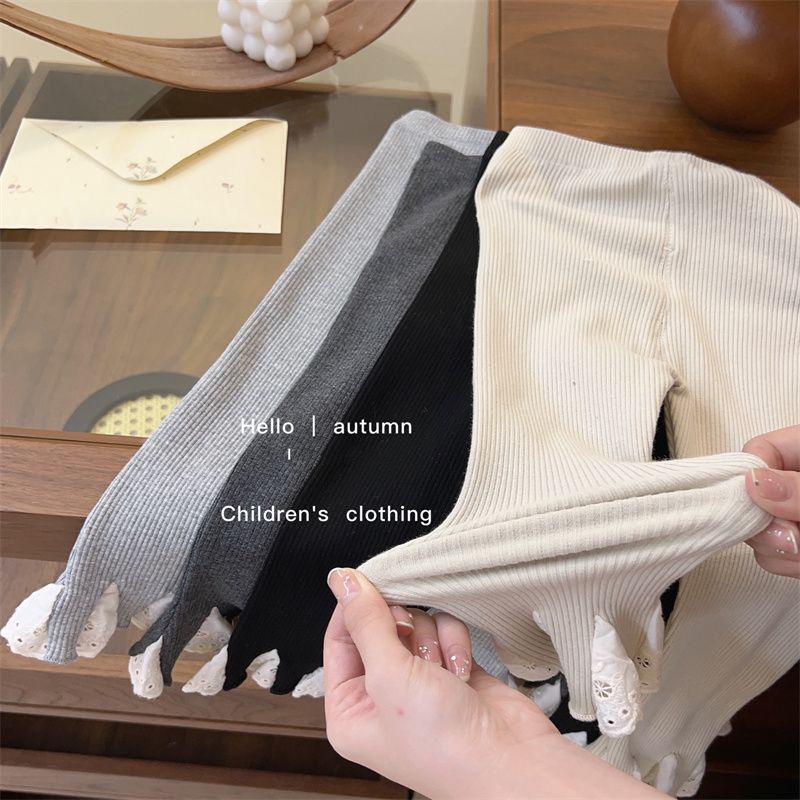 Quần Legging Ôm Dáng Co Giãn Phối Ren Thời Trang Xuân Thu Hàn Quốc 2023 Cho Bé Gái