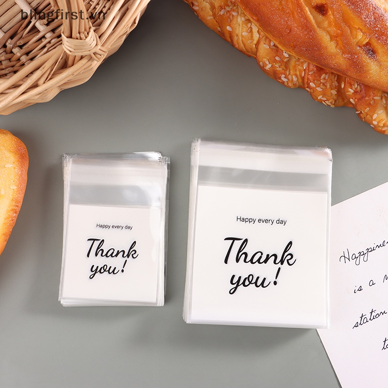 Set 100 Túi Đựng Bánh Kẹo In Chữ thank you Tự Dính