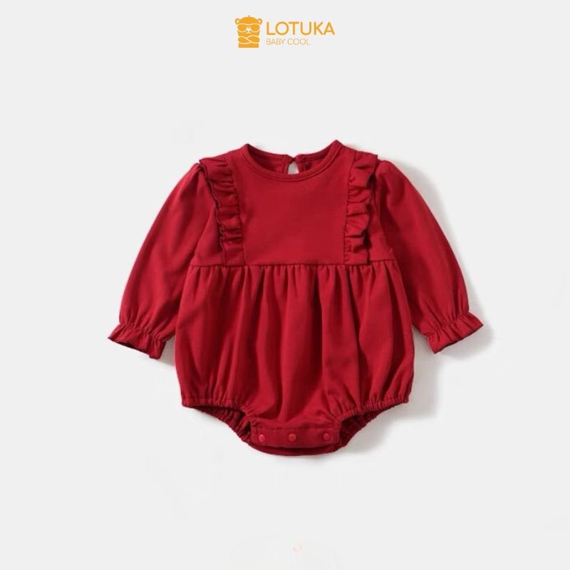 Body LOTUKA chip đỏ kèm mũ, Bodysuit tiểu thư, Bộ liền thân cho các bé gái kết hợp với chất vải cao cấp