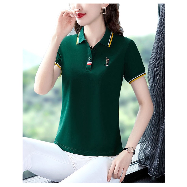 Áo Thun polo 100% Cotton Tay Ngắn Dáng Rộng Phong Cách Mới Cho Nữ