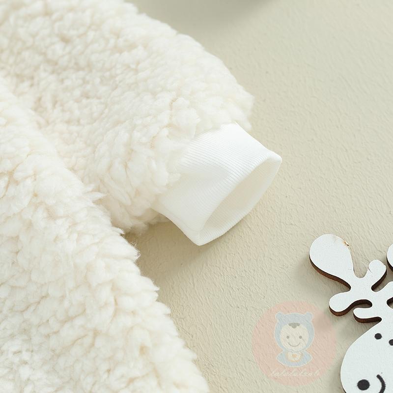 Laa6-baby Áo Liền Quần Dài Tay Cổ Tròn Thêu Hình Hươu Có Khóa Kéo Giáng Sinh