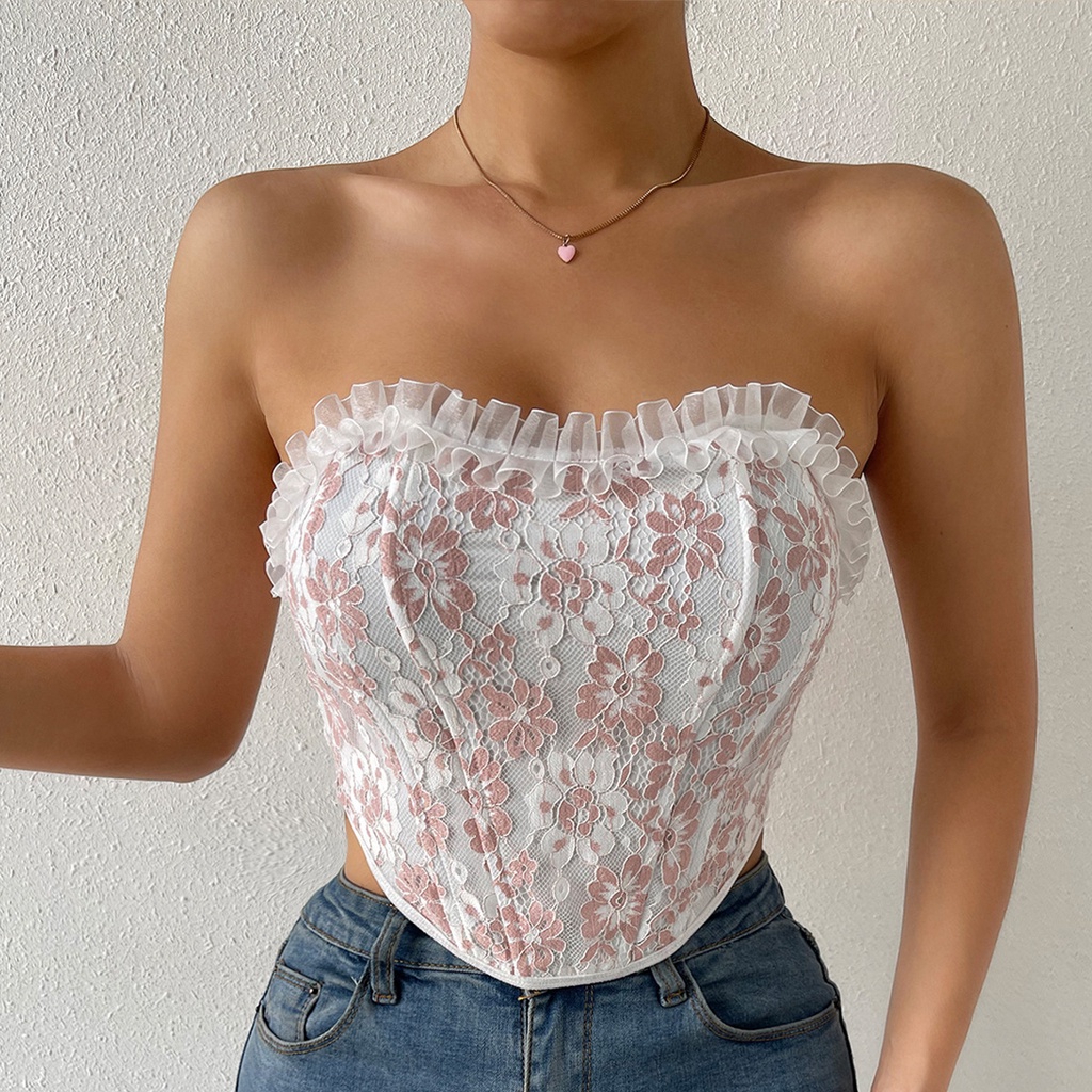 Áo corset Ren Hoa Xương Cá Đính Đá Gợi Cảm Cho Nữ a600 5vge