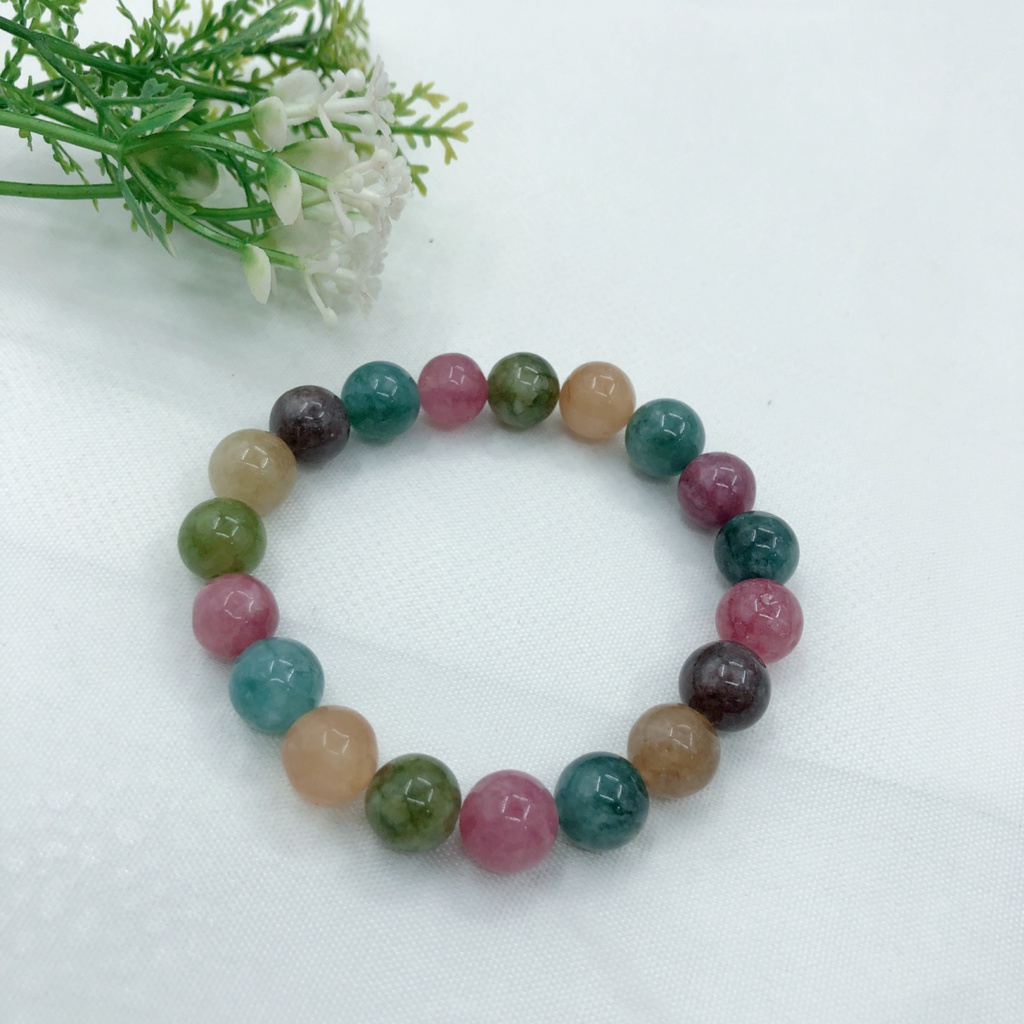Bán Chạy Vòng Tay tourmaline Đá tourmaline May Mắn Màu Cầu Vồng Vòng Tròn Đơn Chính Hãng Kẹo tourmaline haobing boutiqu