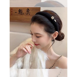 Băng đô nhung phối hoa trà thời trang hàn quốc, cài tóc nhung xinh xắn cho nữ