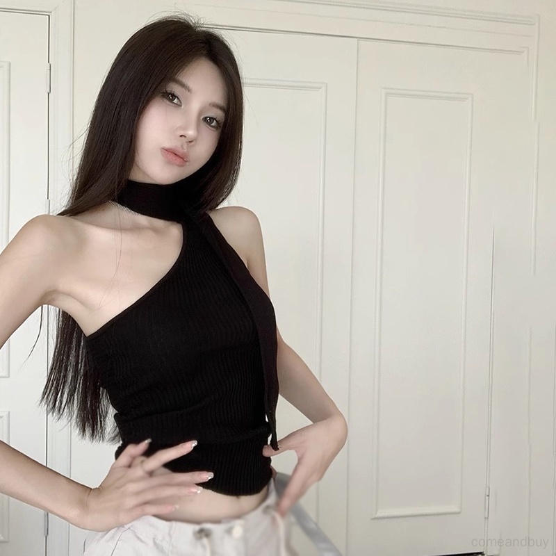 Áo Dệt Kim Trễ Vai Màu Trơn Dáng Ôm Thời Trang Mùa Hè Quyến Rũ Cho Nữ