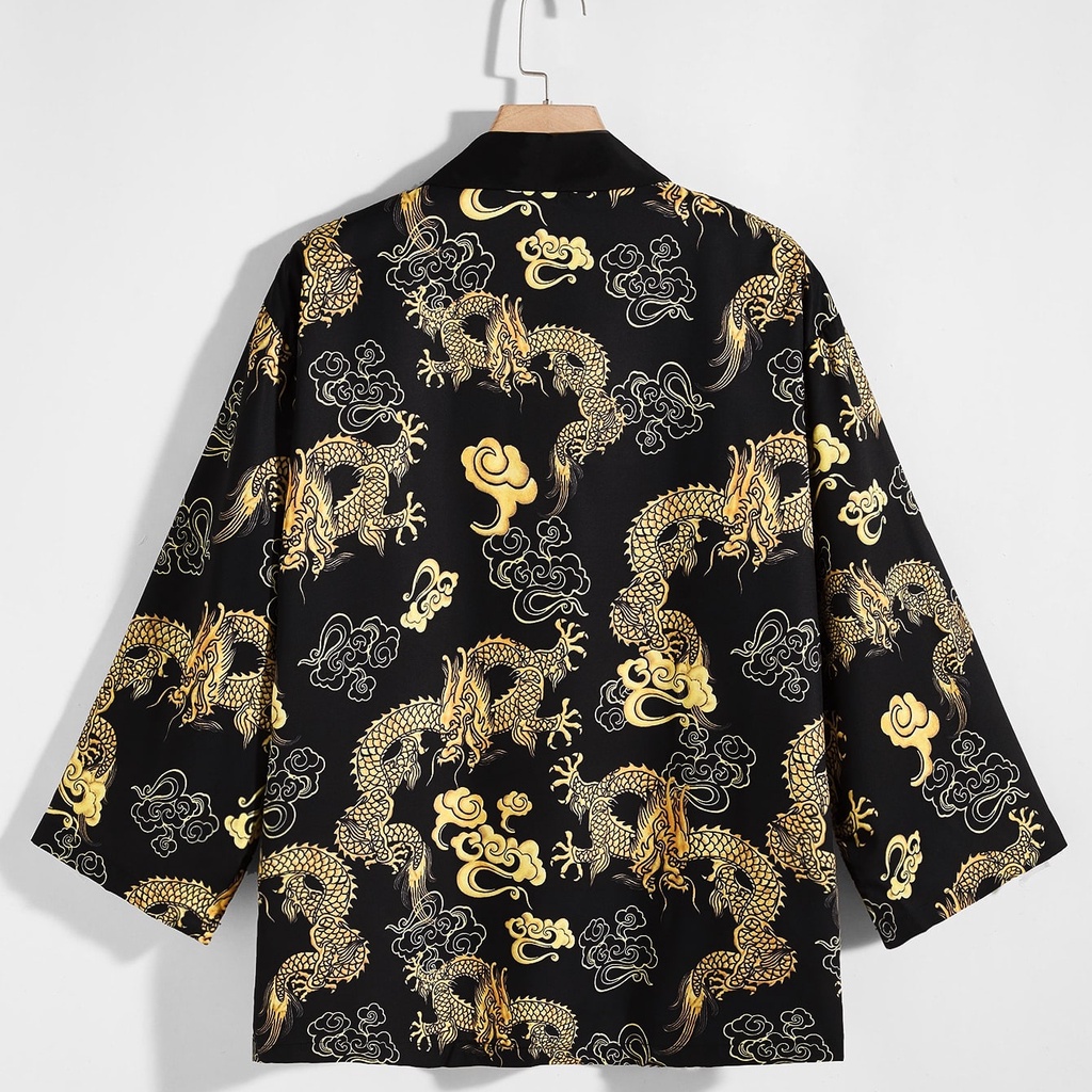 Áo kimono Nhật Bản Dài Tay Dáng Rộng In Hình Rồng Toàn Diện Thoải Mái Cho Nam