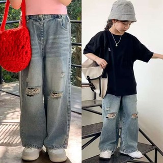 Quần Jean Nữ Ống Rộng Rách Gối Thời Trang Thu Đông Phong Cách Hàn Quốc