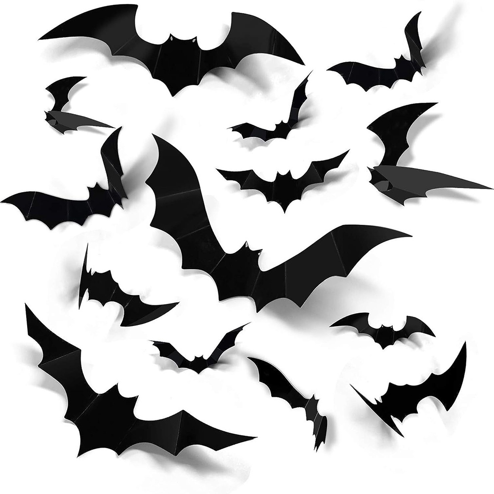 Set 60 / 24 Sticker 3d Hình Dơi Đen Trang Trí halloween
