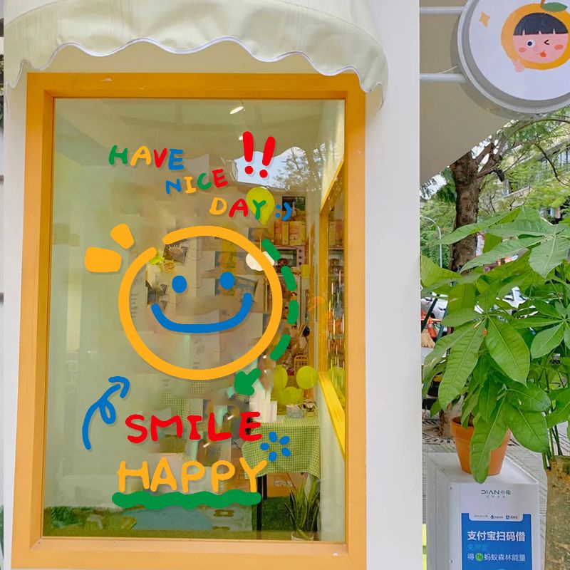 Dễ Thương sticker Dán Tường Hình Mặt Cười Phong Cách Bắc Âu Trang Trí Cửa Sổ Kính