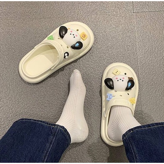Dép Sục Crocs Nữ Đế Thấp Chống Trơn Trượt Tặng Kèm Sticker Chó Cute, Dép Đi Trong Nhà Và Đi Chơi  2024