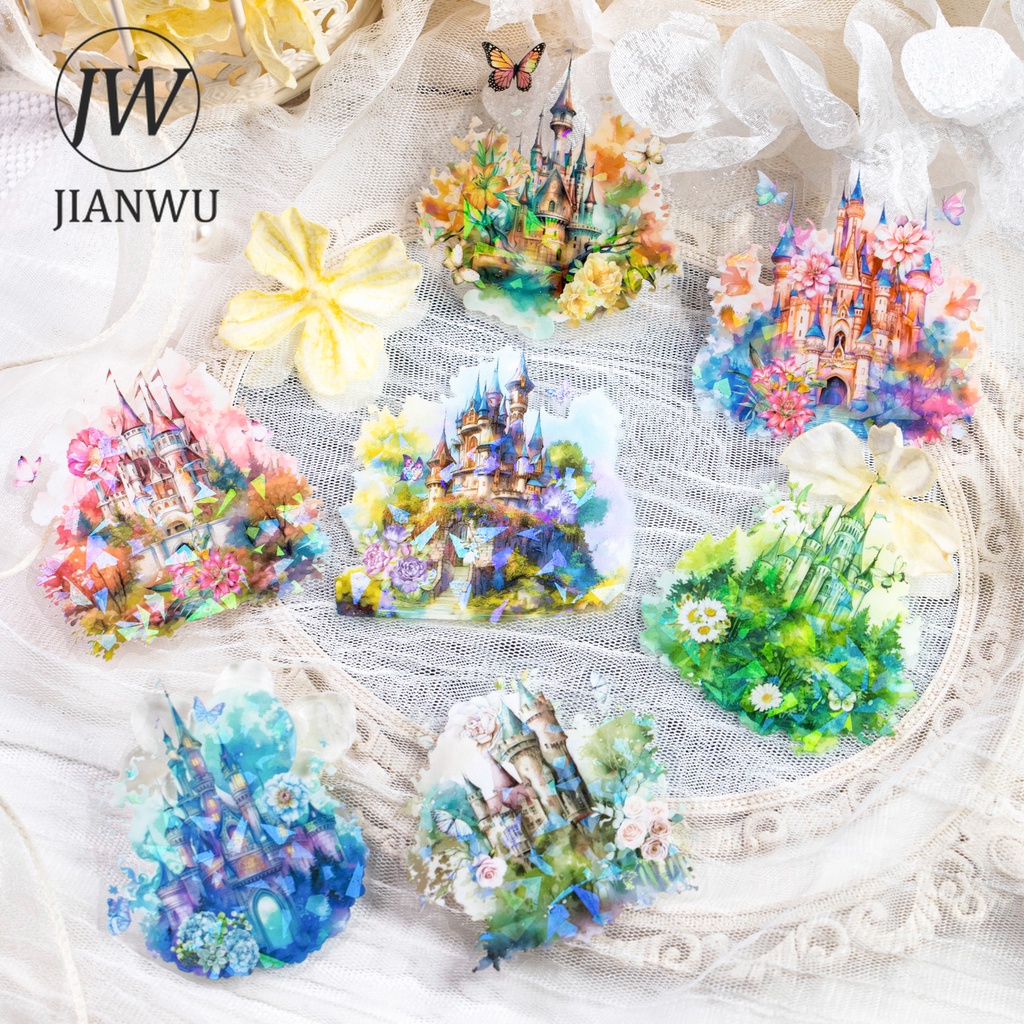 Jianwu Set 10 Tấm Nhãn Dán Hình Lâu Đài Cánh Đồng Hoa Cổ Điển Sáng Tạo diy Trang Trí Phong Cảnh Văn Phòng Phẩm