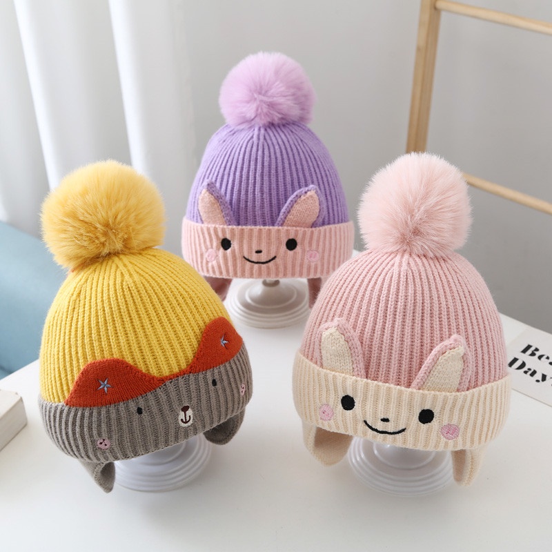 Michley Mũ Len Dệt Kim Bảo Vệ Tai Kiểu Hoạt Hình Xinh Xắn Phong Cách Hàn Quốc Cho Bé