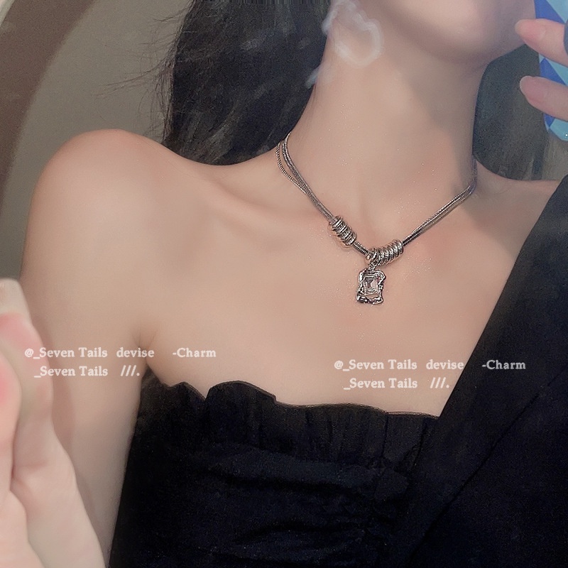 Ahellogirl Vòng cổ Hai Lớp Mặt Vuông Đính Đá zircon Cao Cấp Phong Cách hip hop Thời Trang Thu Đông Dành Cho Nữ