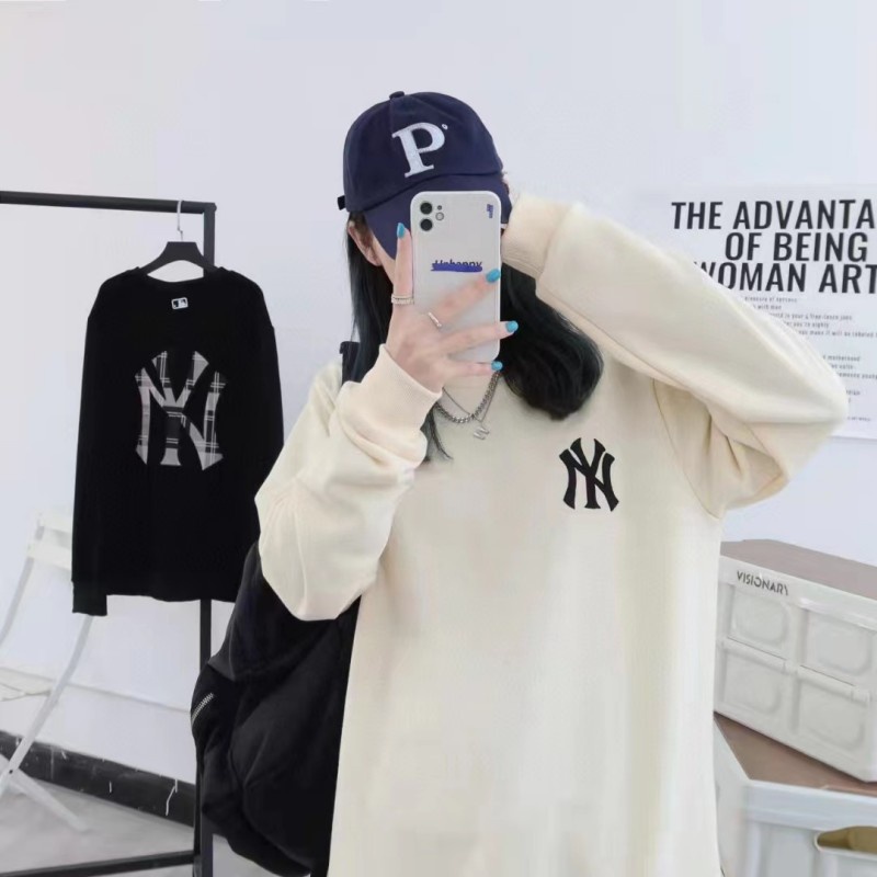 Áo sweater Cổ Tròn Tay Dài 100% Chính Hãng mlb ny Thời Trang Thu Đông Cho Nam Và Nữ