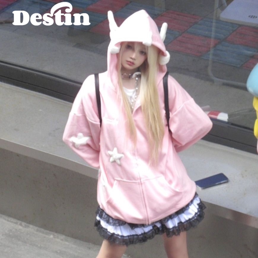 Áo khoác hoodie SAILIWEI WWY2391CIV38Z230918 phối khóa kéo ấm cúng thoải mái thời trang thường ngày cho nữ