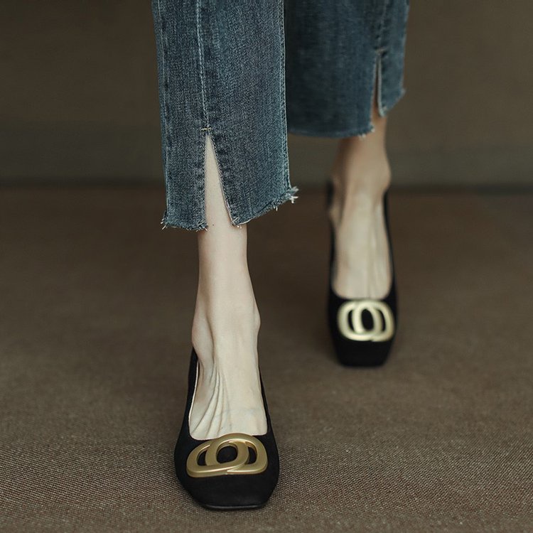 Giày Cao Gót Da Lộn Mũi Vuông Đế Dày Thanh Lịch Hợp Thời Trang Cho Nữ size 35-40