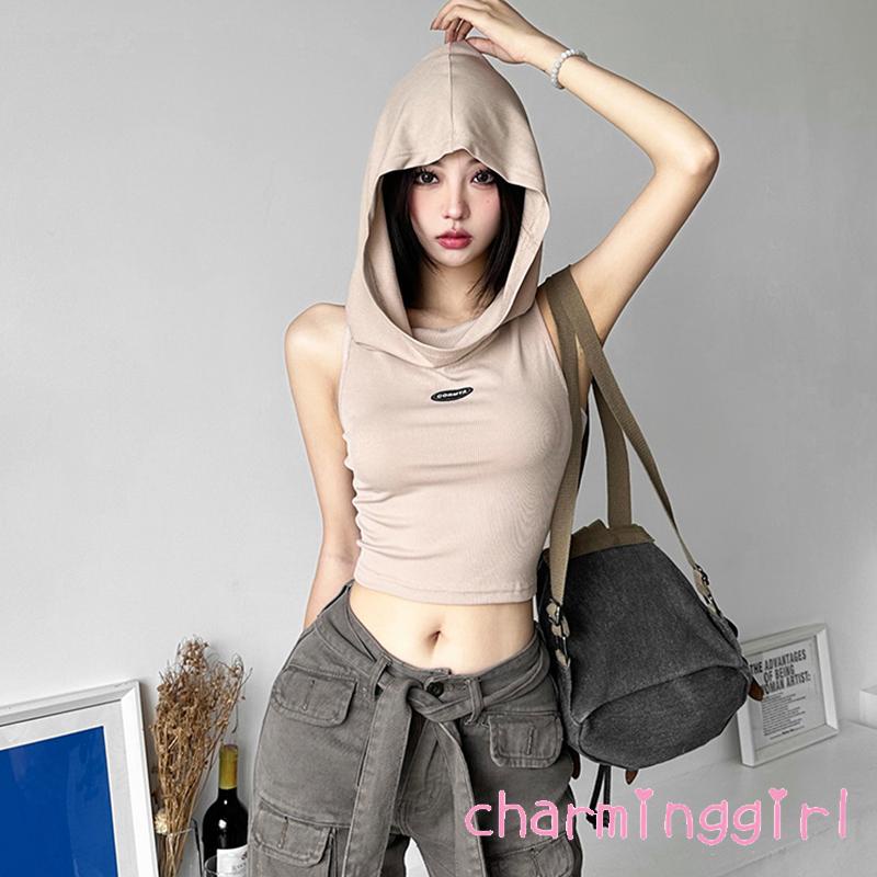 Set Áo Croptop Sát Nách Có Nón + Quần Dài Thời Trang Nữ