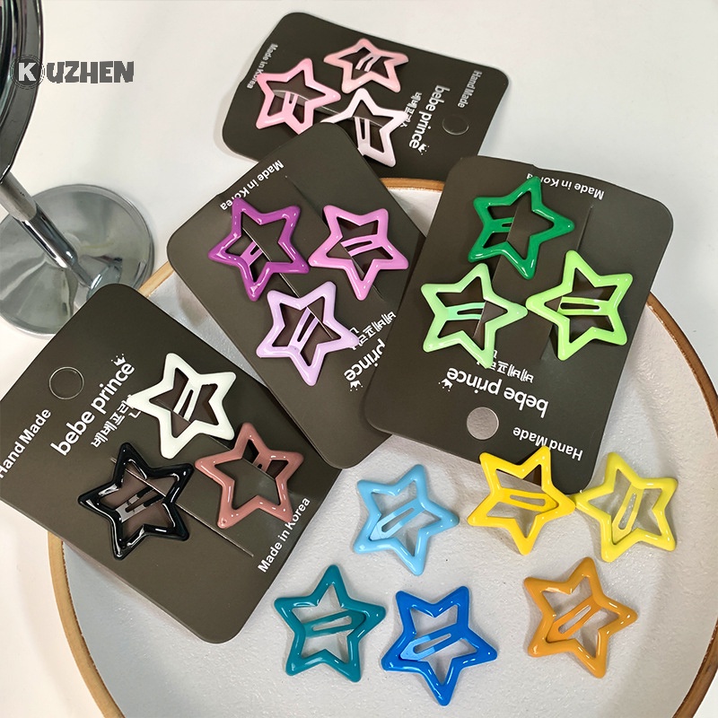 Kuzhen set 3 Kẹp Tóc Kim Loại Hình Ngôi Sao Nhiều Màu Sắc Dễ Thương Cho Nữ y2k