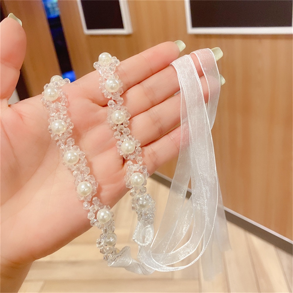 Dây Cột Tóc Lưới Đính Ngọc Trai Nhân Tạo Thắt Nơ Xinh Xắn Cho Bé Gái