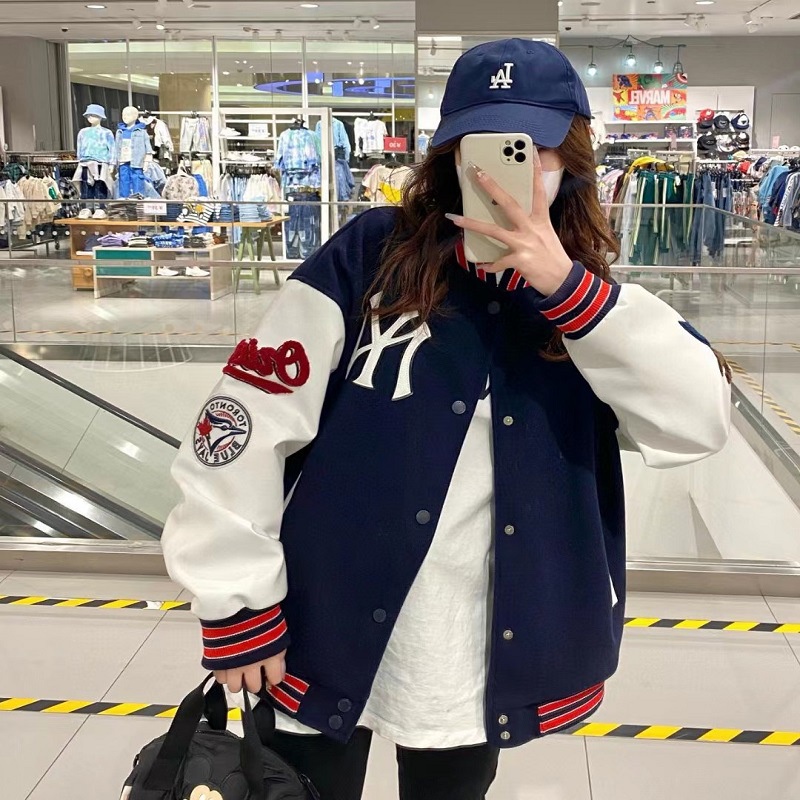 Mlbny Áo Khoác Bóng Chày cotton Dáng Rộng Thời Trang Cho Nam Nữ