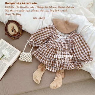 (GD029) (5-12kg) Quần áo trẻ em (Puppy Kids) Romper váy kẻ nâu caro, Thô đũi cotton mềm, Thu Đông