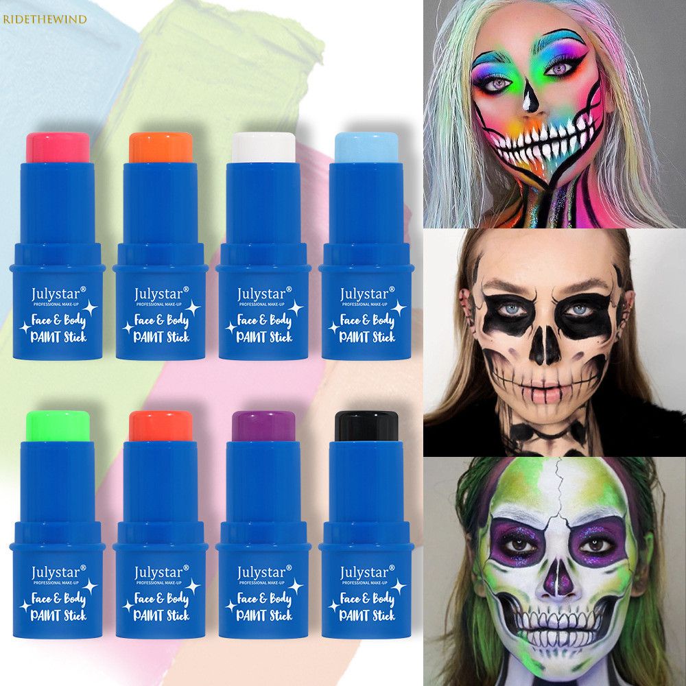 Julystar Halloween Painting Stick Body Painting Cream 8 Màu Huỳnh Quang Hòa Tan Trong Nước Giai đoạn Trên Khuôn Mặt đầy Màu Sắc Glow In The Dark Stage Painting Stick 2024 Mới