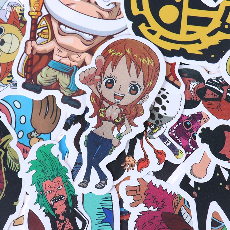 Sweetiy Set 50 Miếng Dán Hoạt Hình one piece luffy Trang Trí Ba Lô laptop Ván Trượt Ba Lô Xe Hơi Mới