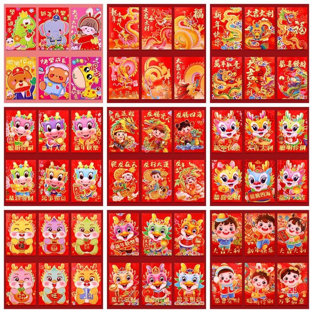 Mmluck Bộ 6 Bao Lì Xì Hình Rồng Đỏ Trung Hoa May Mắn Cho Năm Mới