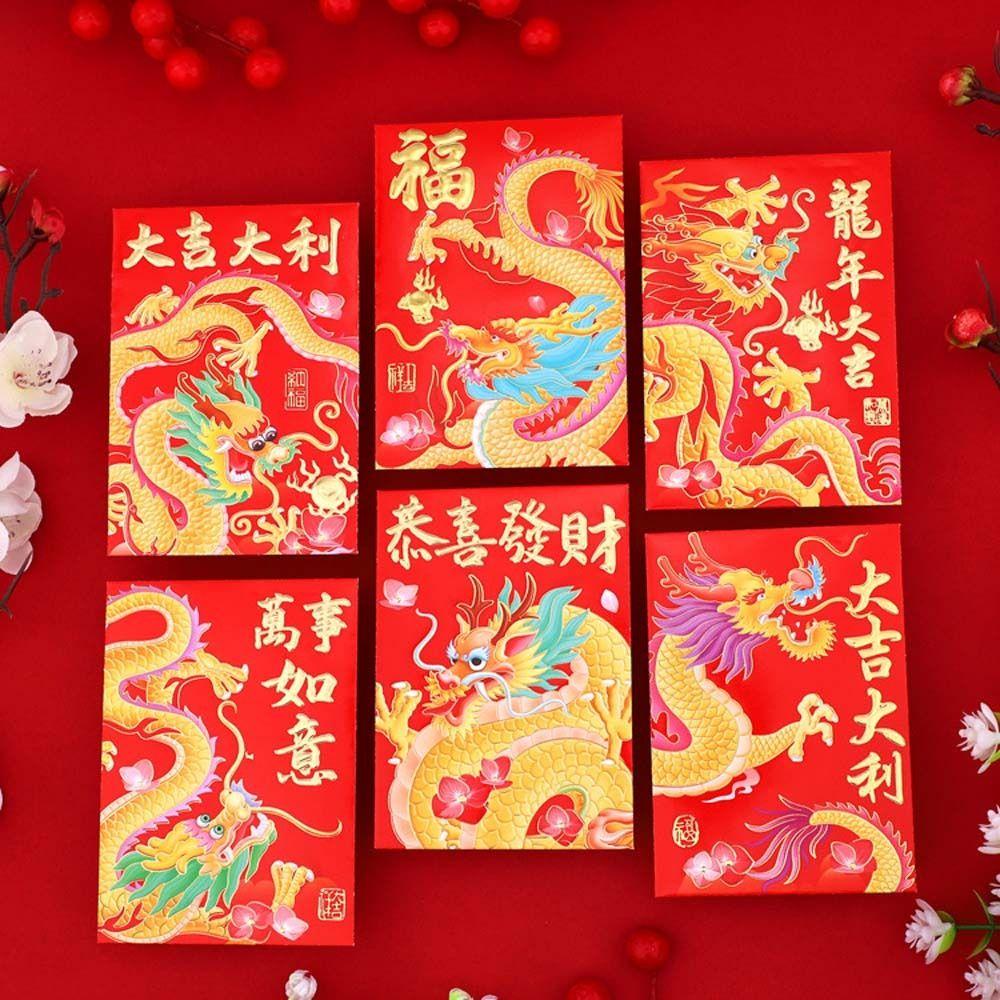 Mmluck Bộ 6 Bao Lì Xì Hình Rồng Đỏ Trung Hoa May Mắn Cho Năm Mới