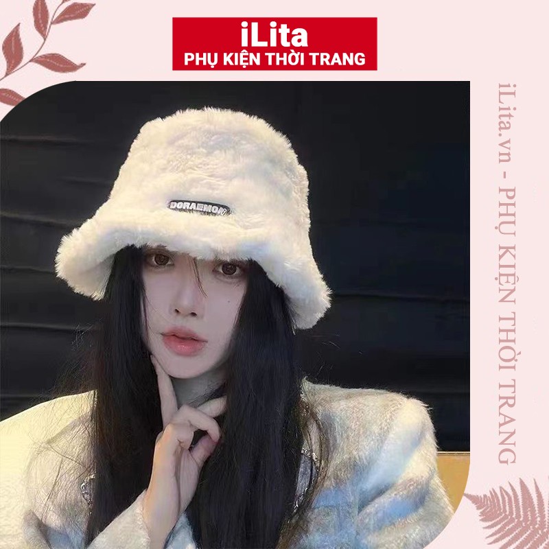 Mũ nón len nữ Hàn Quốc iLita bucket lông cừu ulzzang đẹp mùa đông thời trang màu trắng, nâu, be, đen