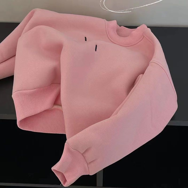 Áo Hoodie Tay Dài Cổ Tròn Màu Trơn In Chữ Phong Cách Hàn Quốc Cho Nam