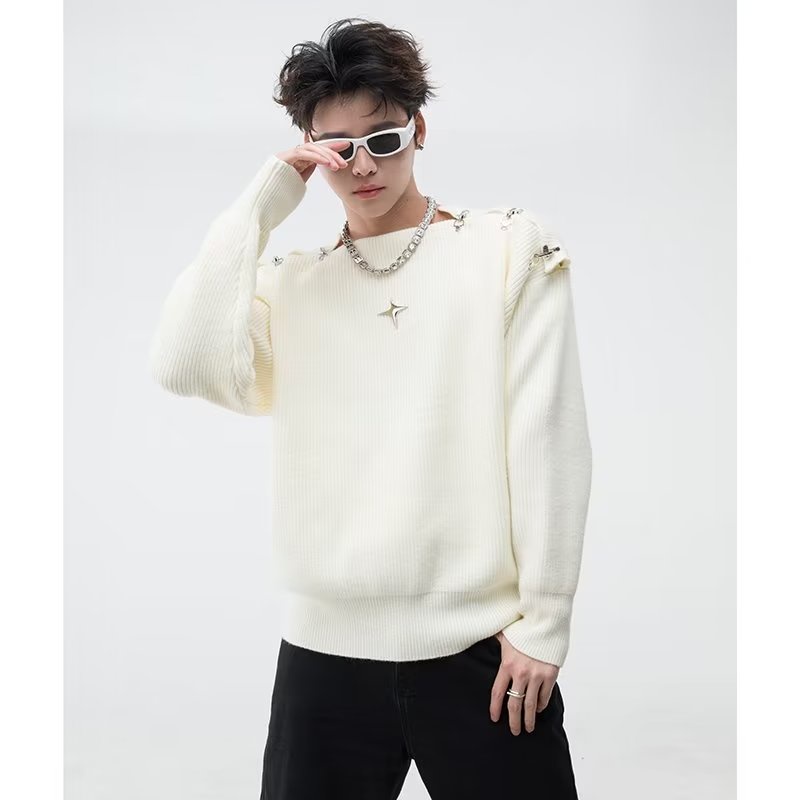 Áo sweater Dệt Kim Tay Dài Phối Khóa Kim Loại Thời Trang Thu Đông Cho Nam