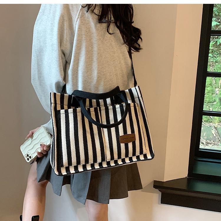 Túi tote Đeo Vai / Xách Tay Bằng Vải Bạt Kích Thước Lớn Họa Tiết Kẻ Sọc Thời Trang Mới 2023 Dành Cho Bạn Nữ