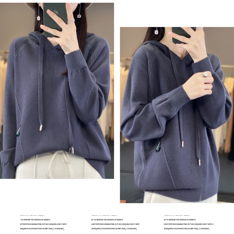 Áo Hoodie Dệt Kim Tay Dài Cổ Chữ v Thời Trang Cho Nữ