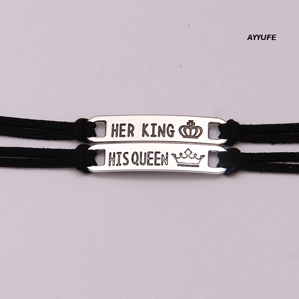 Vòng Tay Cặp Đôi In Chữ his queen / her king Thời Trang