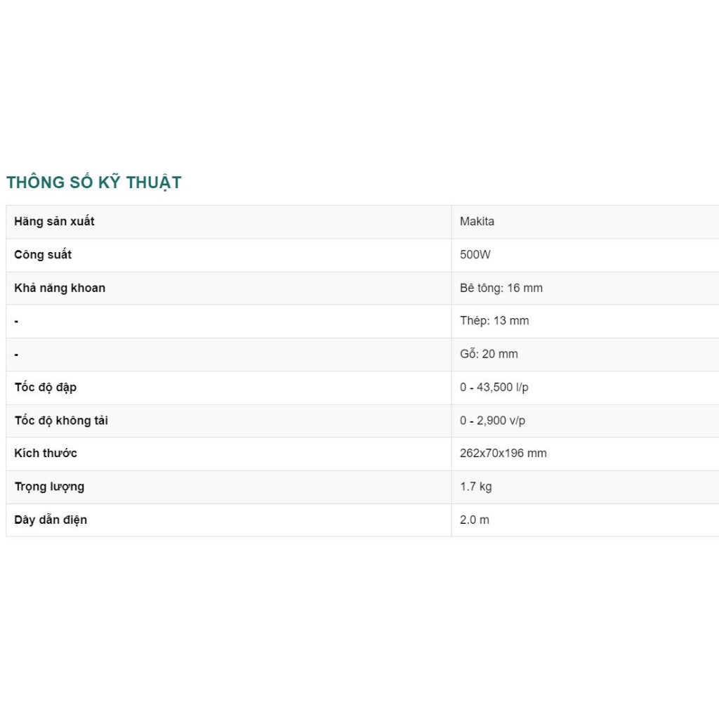 Máy khoan búa Makita Kết Nối Tiêu Dùng M0801B 16mm công suất 500W