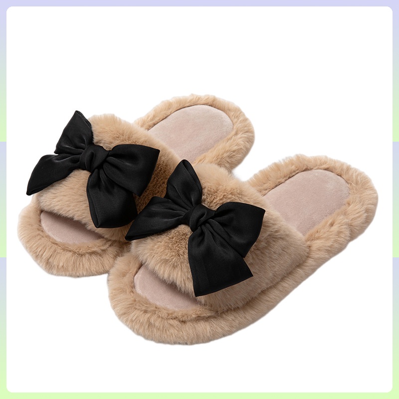 Dép lông mang trong nhà nữ dép lông nơ dép lông xù dép lông đi trong nhà dép lông cừu dép lông đi trong nhà cute