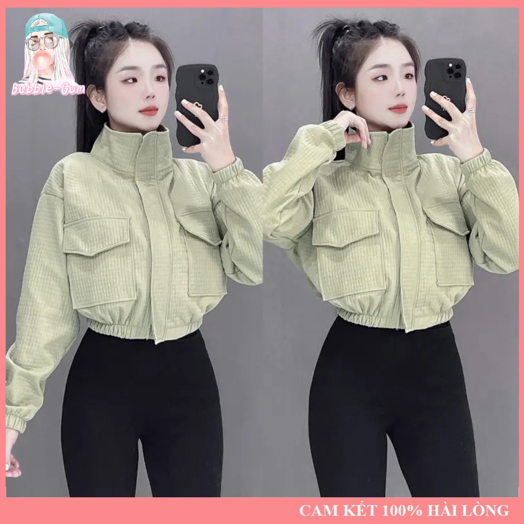 Áo Khoác Thun 2 Da Caro Cổ Trụ 4 Túi Dưới 60KG BUBBLE GUM