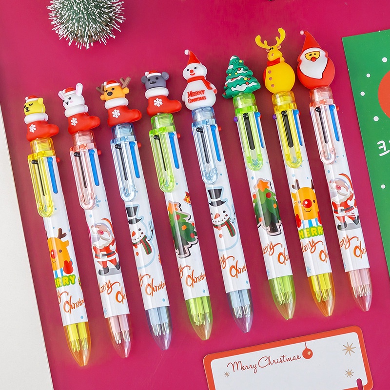 Set 10 Bút Bi 6 Màu Họa Tiết Giáng Sinh Dễ Thương