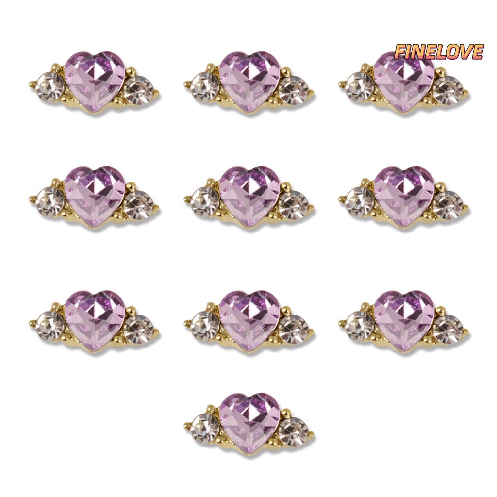 Set 10 Phụ Kiện Trang Trí Móng Tay Nghệ Thuật Bằng Hợp Kim Hình Trái Tim Đính Đá Đẹp Mắt diy
