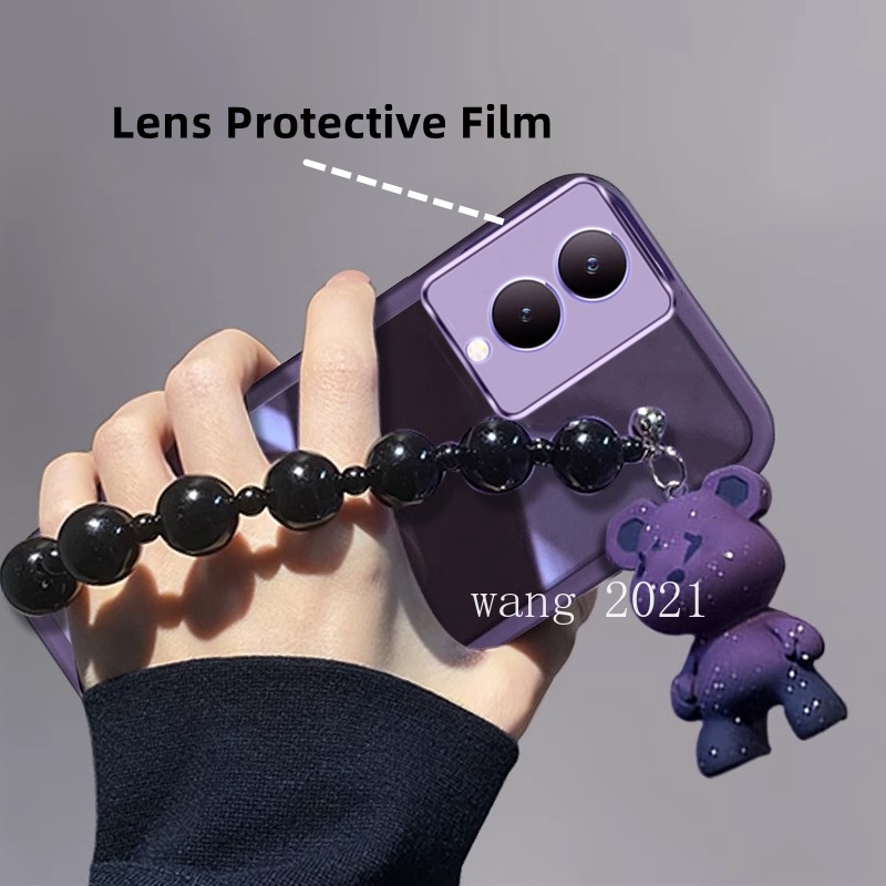 Ốp Điện Thoại Dẻo Trong Suốt Màu Trơn Kèm Vòng Đeo Tay & Búp Bê Dễ Thương Cho vivo y17s 5g 2023 vivoy17s
