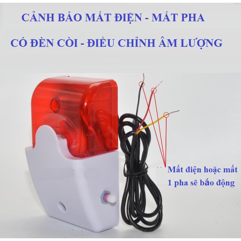 Cảnh báo mất điện, mất pha 220V, 380V có đèn cảnh báo và còi hú