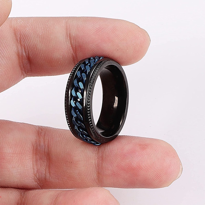 Nhẫn Thép Titan Không Gỉ Họa Tiết Dây Xích Xoay Được Cho Nam