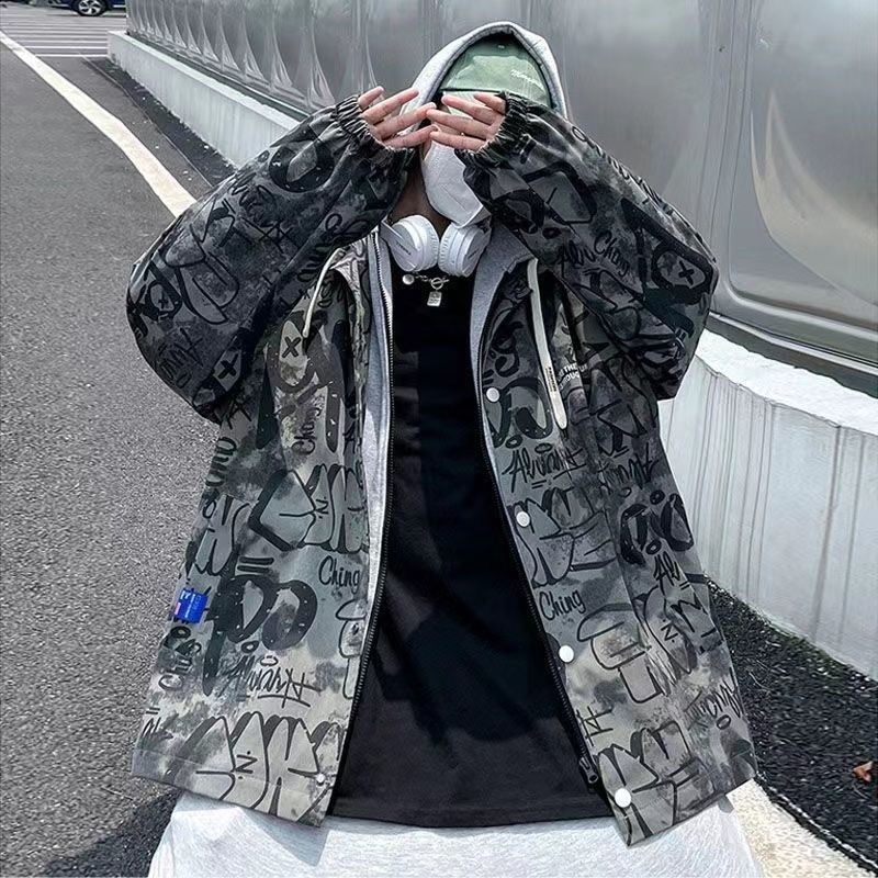 Áo Khoác Hoodie Dáng Rộng In Chữ Kiểu Hồng Kông Thời Trang Mùa Thu Cho Nam