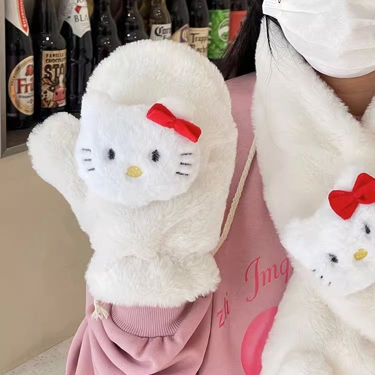 SANRIO  Găng Tay cotton Che Phủ Toàn Diện Họa Tiết Hoạt Hình hellokitty Dễ Thương Mùa Đông Quà Tặng Cho Bạn Gái / Bé Gái Khăn Quàng Cổ Khăn Quàng