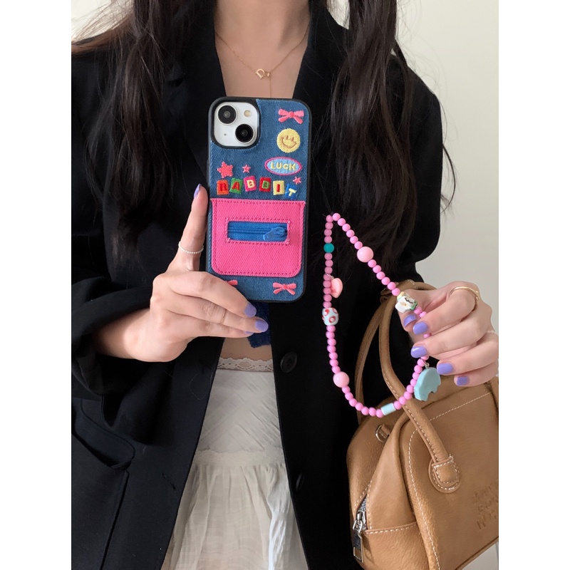 Thẻ Ốp Điện Thoại Da denim Có Dây Kéo Cho iphone 11 12 13 14 15 12pro 13pro 14pro 15pro 12promax 13promax 14promax 15promax 13