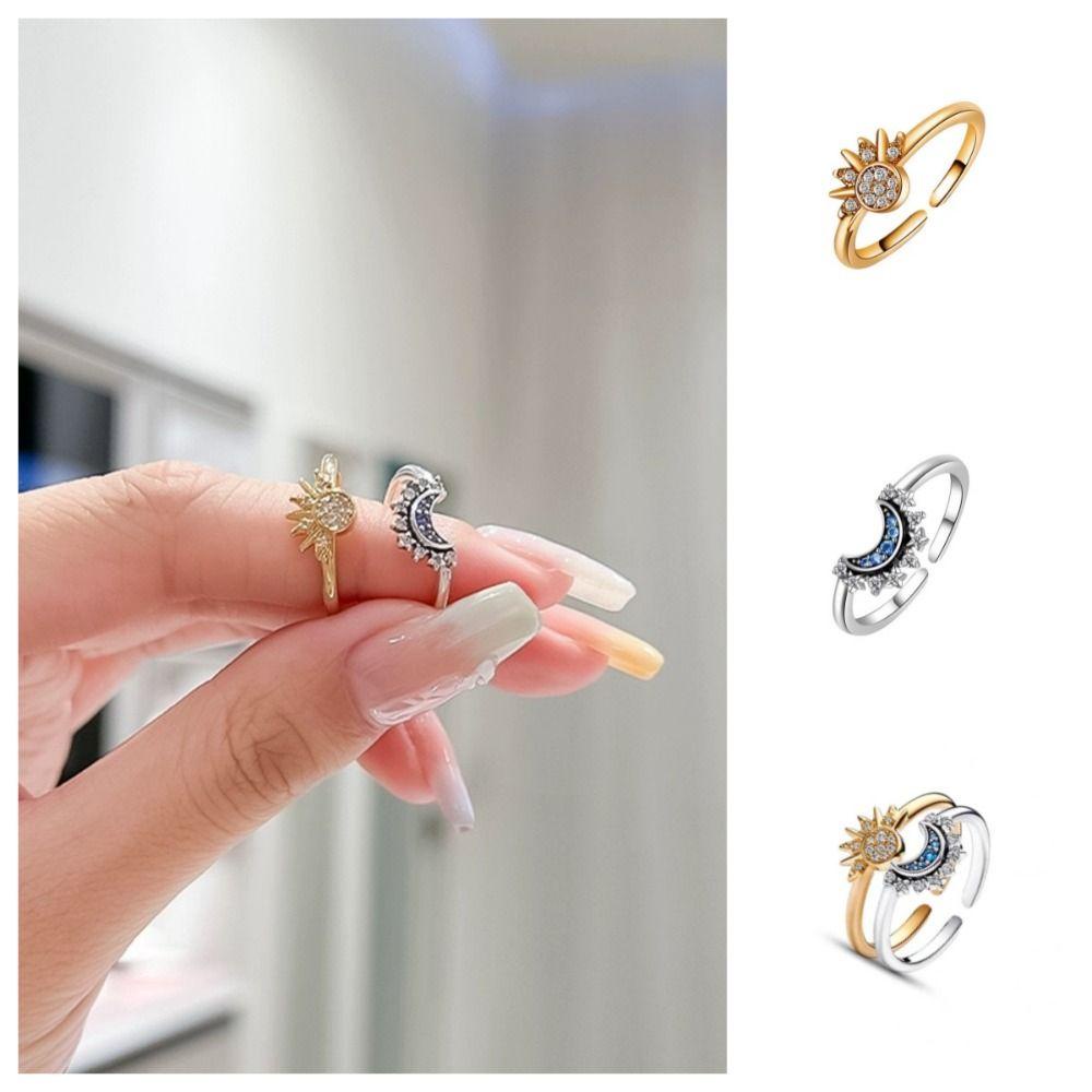 Nhẫn Hở Hình Mặt Trăng / Ngôi Sao Đính Đá Phong Cách Hàn Quốc