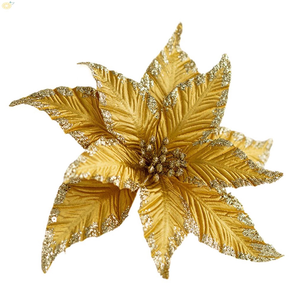 Christmas Flower Decor Glitter Plastic Poinsettia Christmas Tree Decoration
