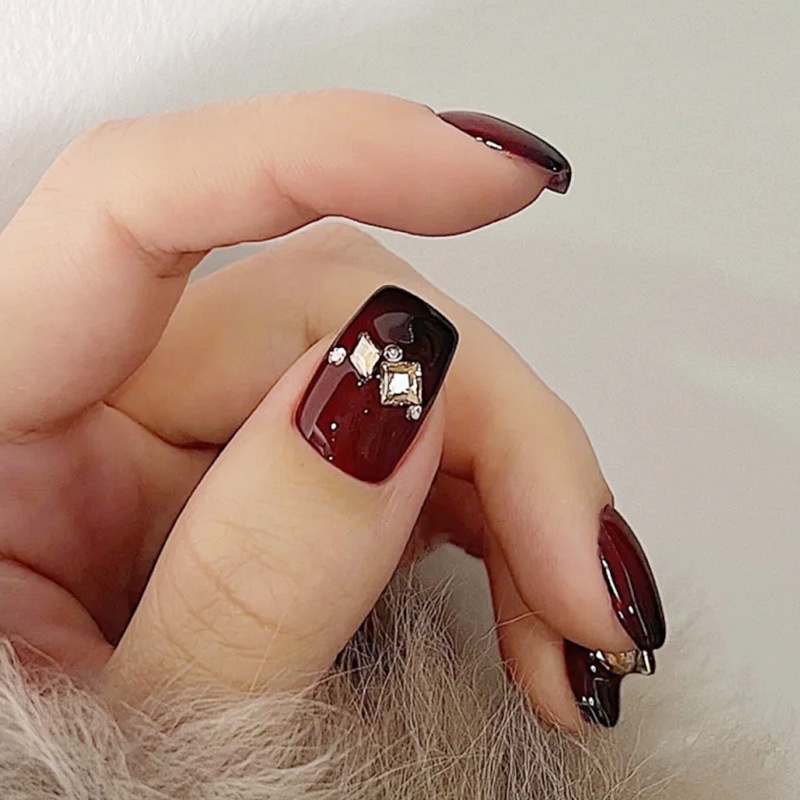 Rich Móng Tay Giả Màu Đỏ Sâm Panh Phong Cách Sang Trọng